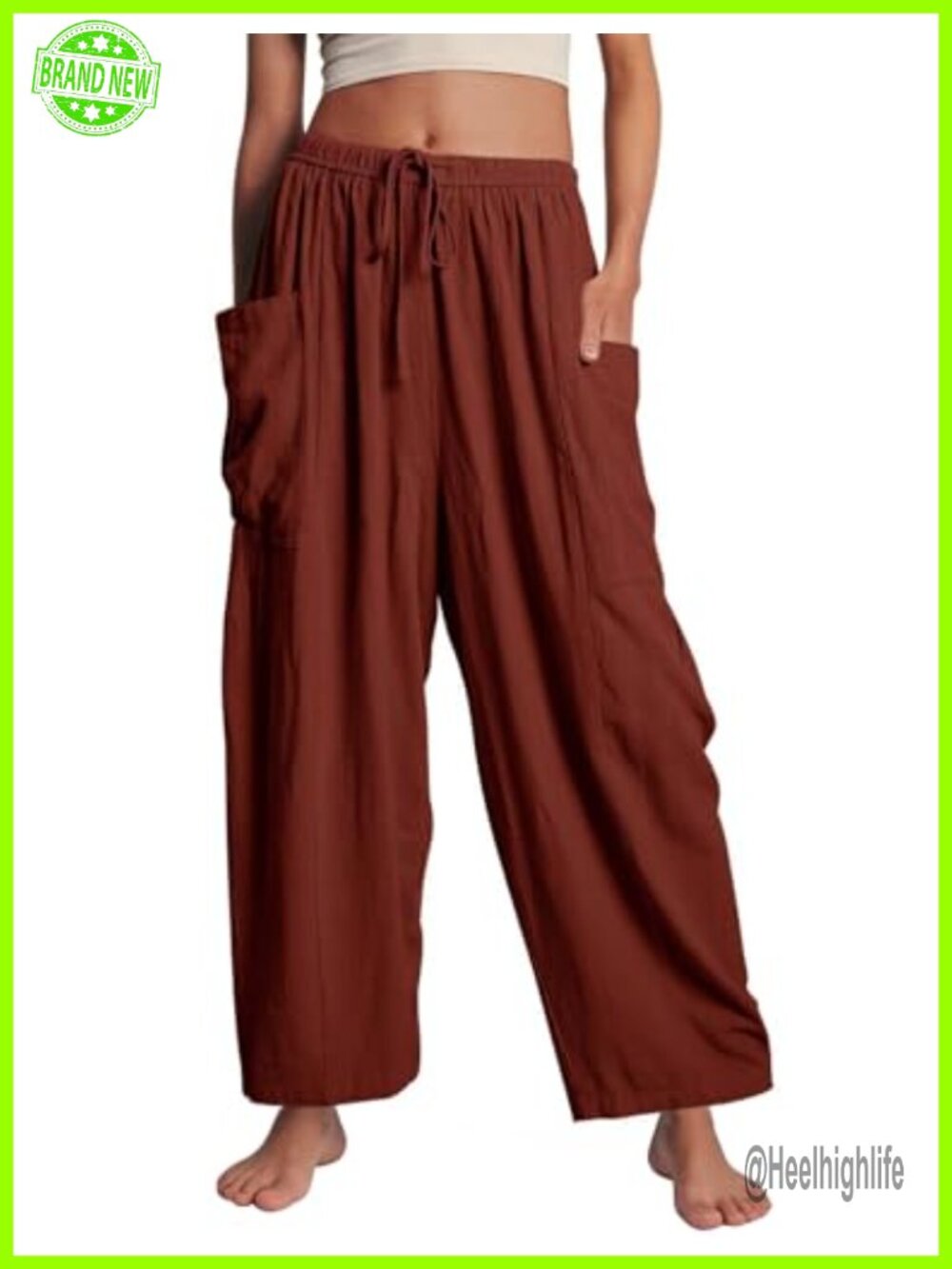 Wide Leg Drawstring Palazzo Harem Pants Side Pockets Flowy Beach Summer